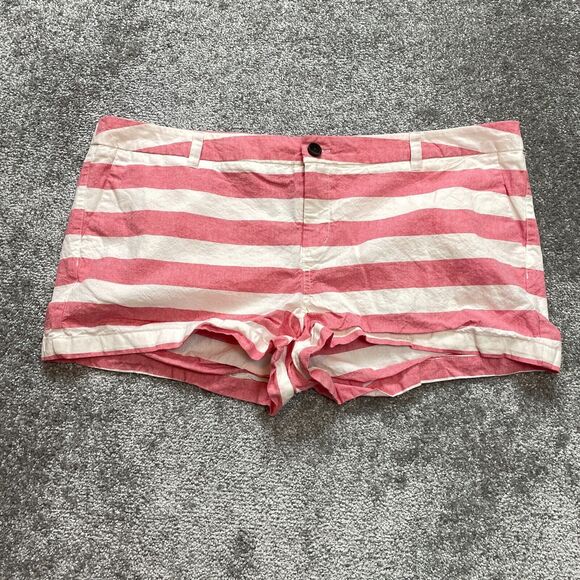 Merona Chino Shorts Womens 18 Pink Striped Bermuda Cotton Pockets 3" Inseam - Picture 1 of 8
